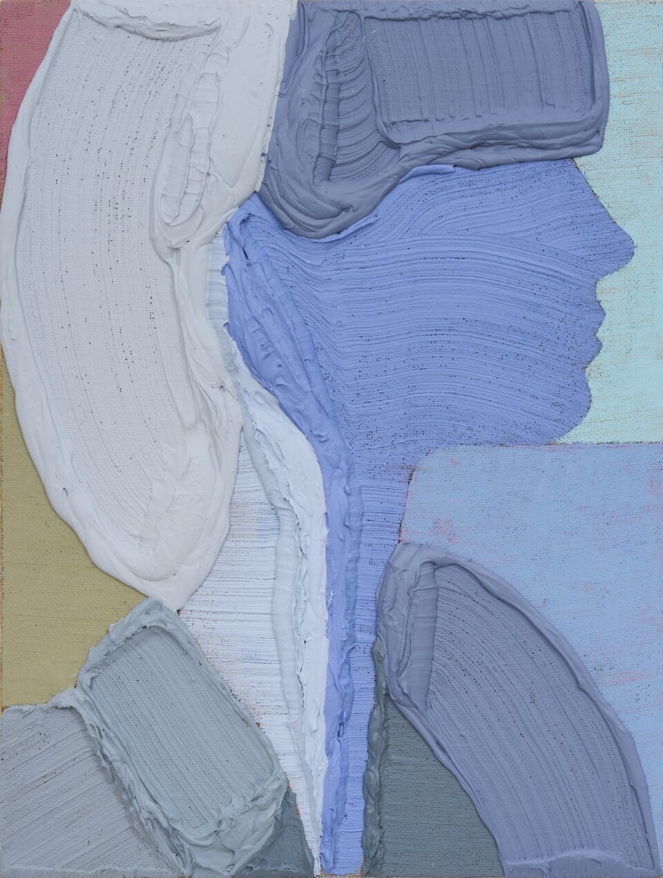 An acrylic painting of a minimal figure in profile, using heavy impasto paint.