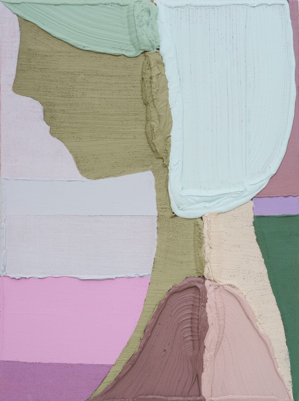 An acrylic painting of a minimal figure in profile, using heavy impasto paint.