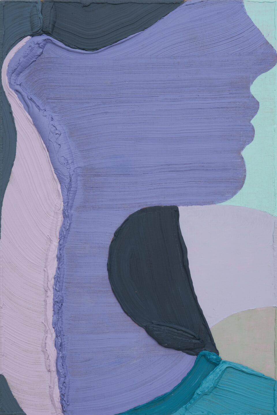 An acrylic painting of a minimal figure in profile, using heavy impasto paint.