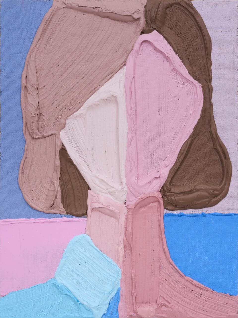 An acrylic painting of a minimal figure, using heavy impasto paint.