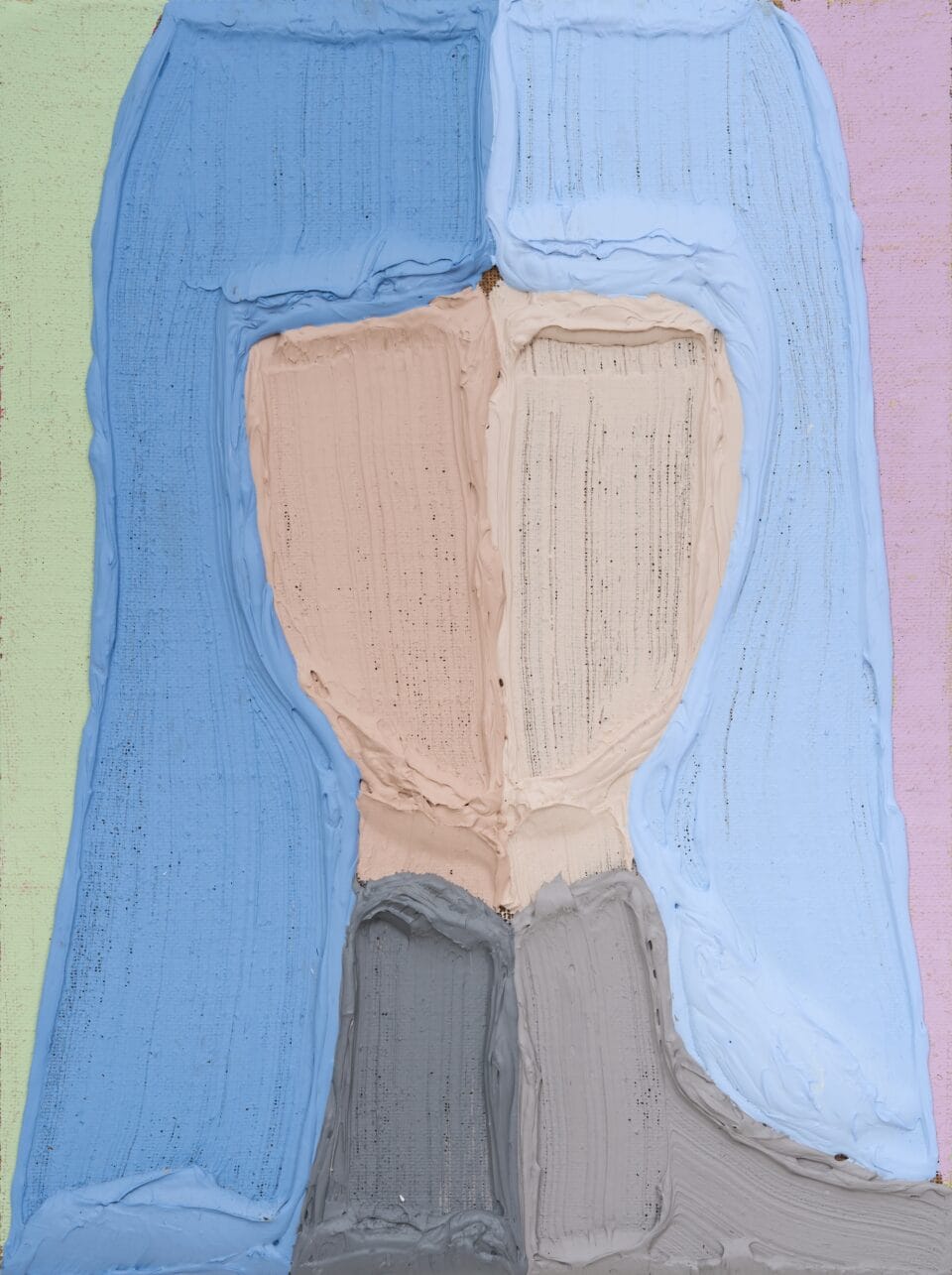 An acrylic painting of a minimal figure, using heavy impasto paint.