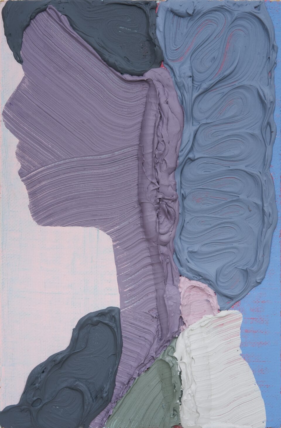An acrylic painting of a minimal figure in profile, using heavy impasto paint.