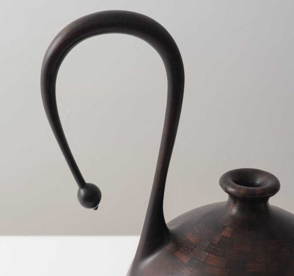 detail of a curved wooden handle