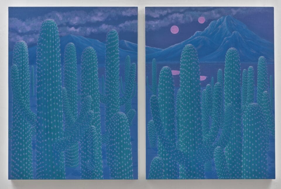 a diptych of two cacti paintings